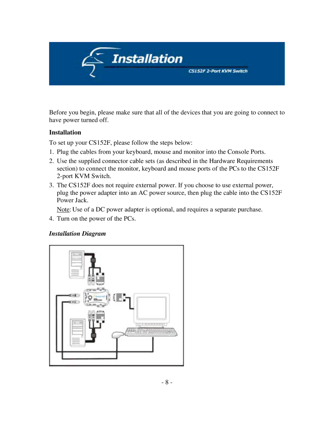 Hawking Technology CS152F manual Installation Diagram 