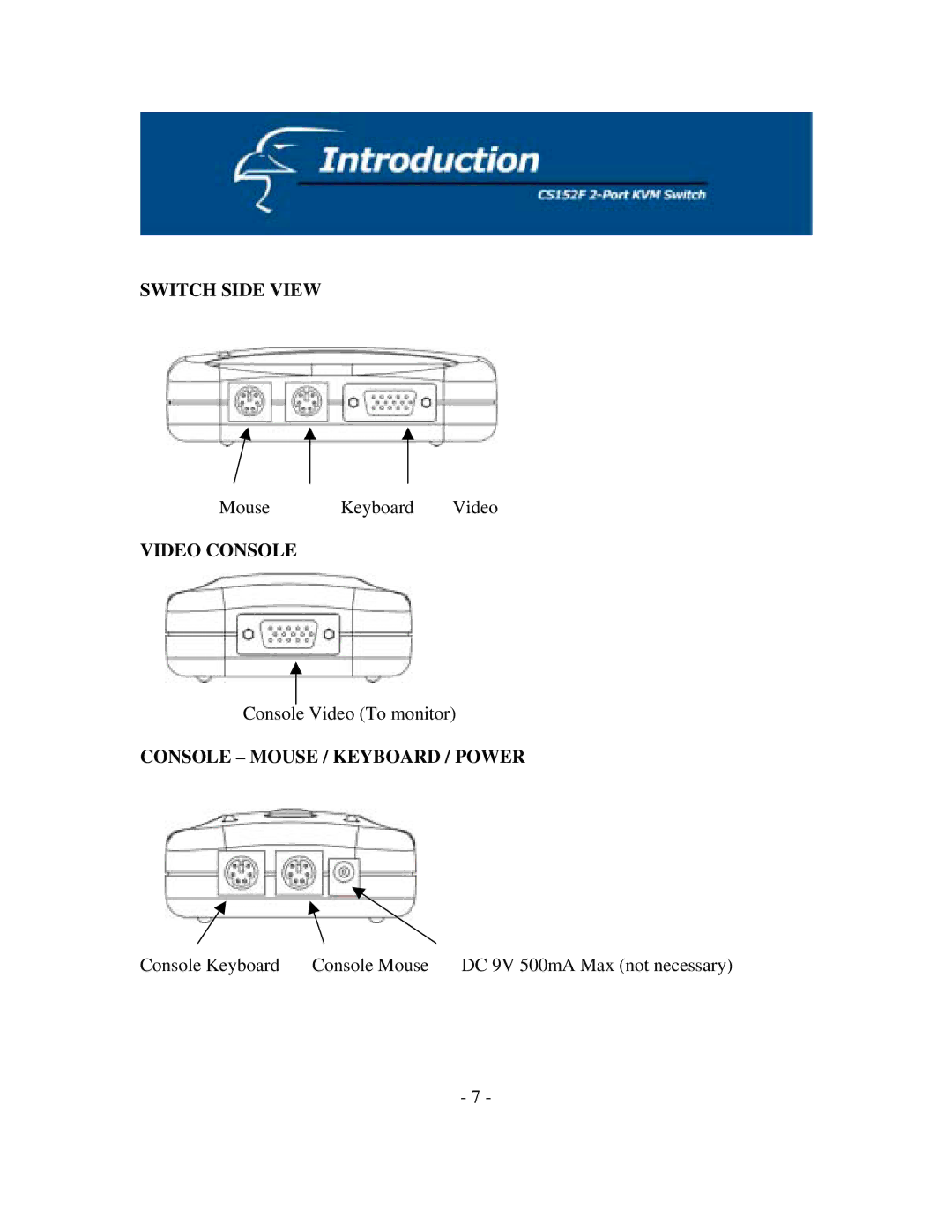 Hawking Technology CS152F manual Video Console, Console Mouse / Keyboard / Power 