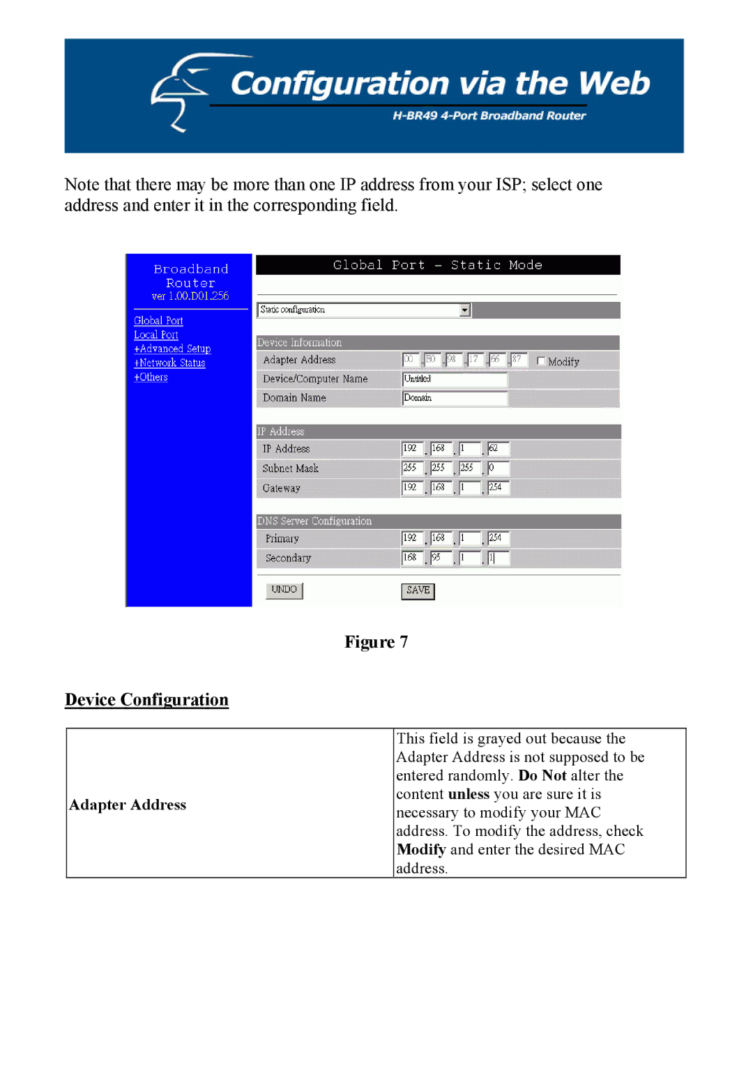 Hawking Technology H-BR49 manual Device Configuration 