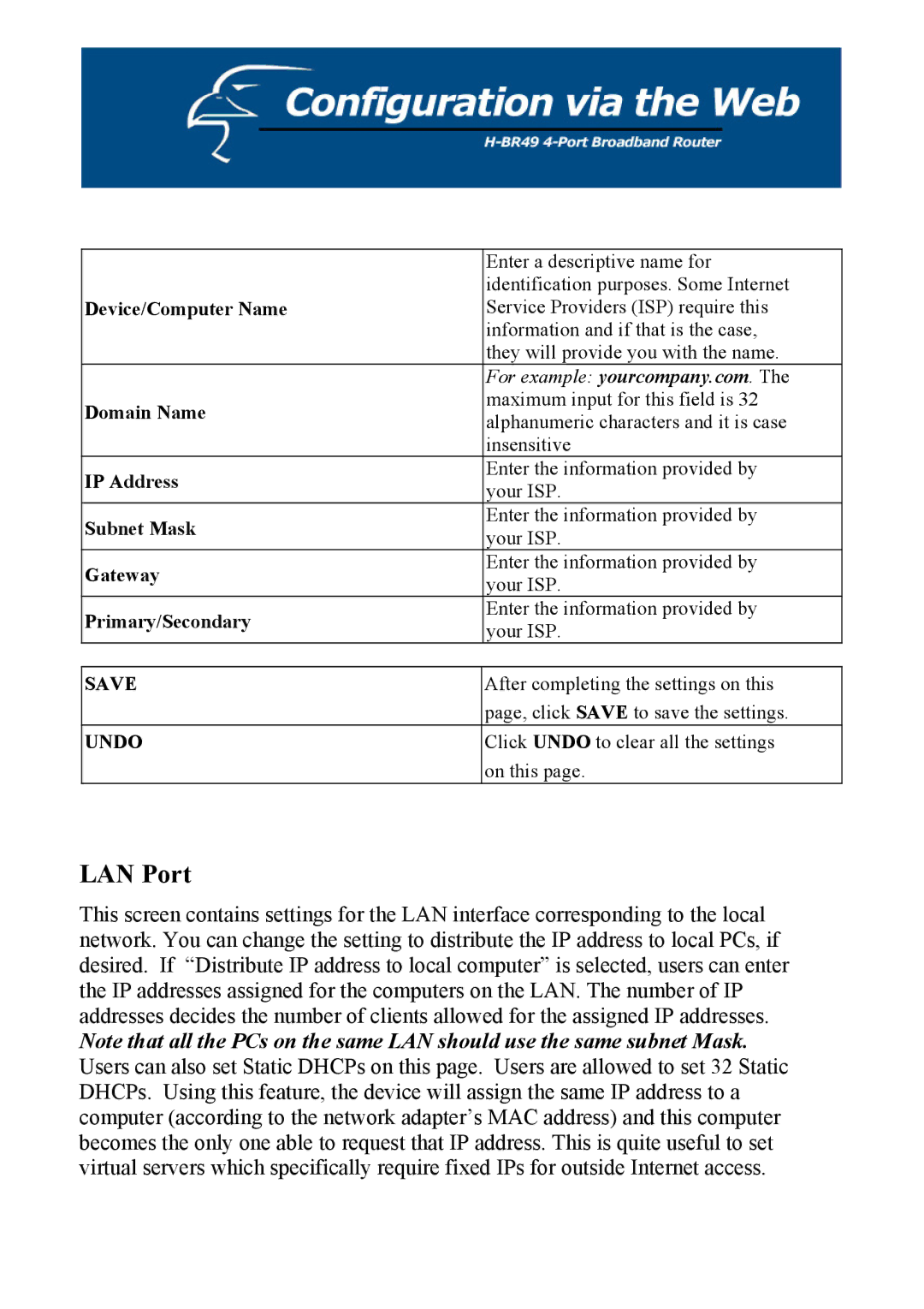 Hawking Technology H-BR49 manual Gateway, Primary/Secondary 