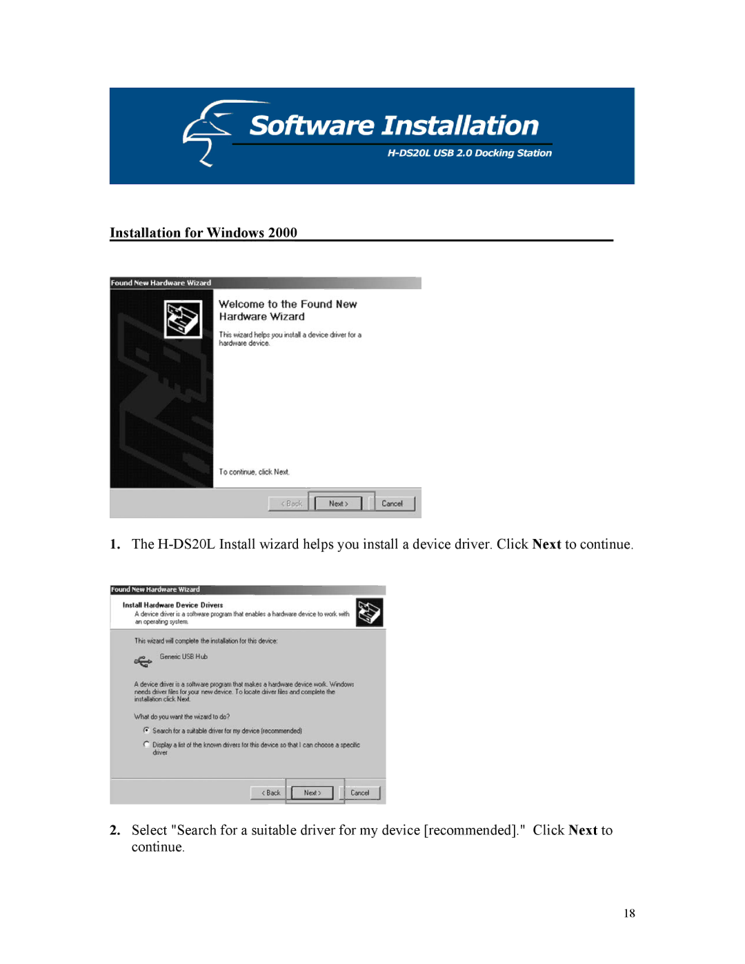 Hawking Technology H-DS20L manual Installation for Windows 