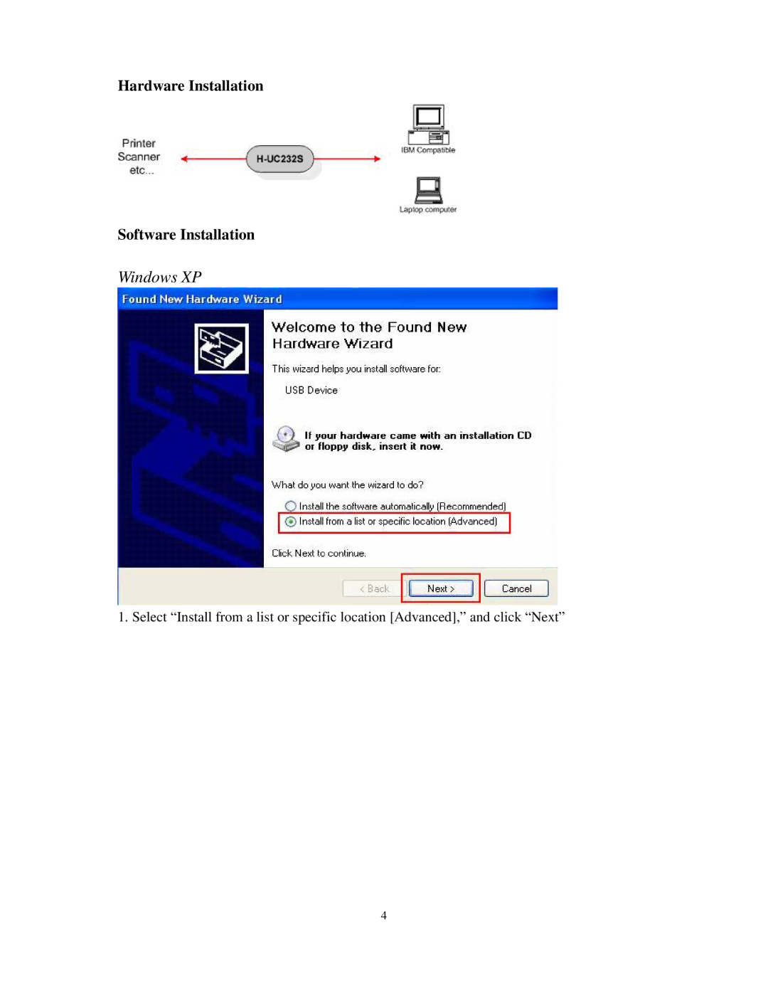 Hawking Technology H-UC232S manual Windows XP 