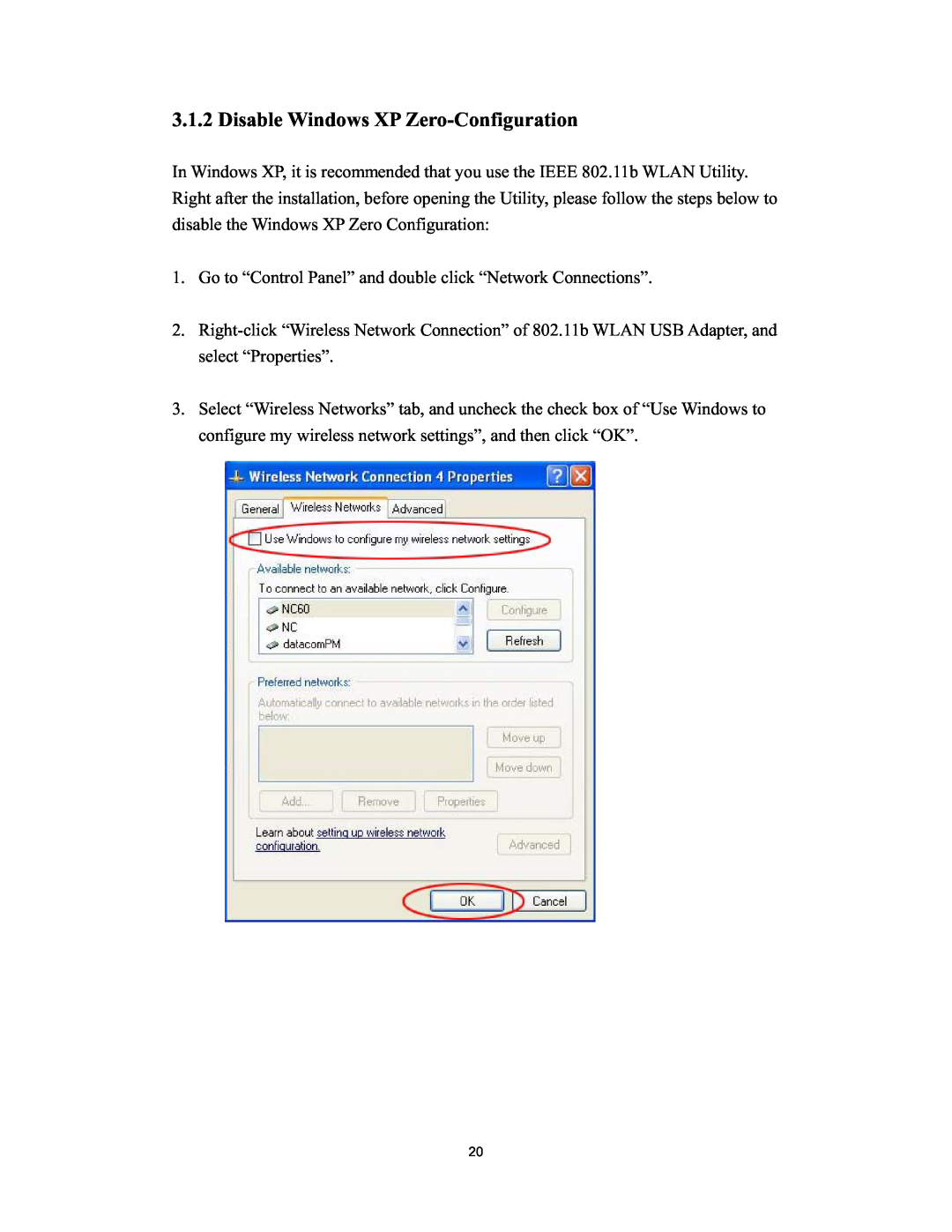 Hawking Technology H-WU300 manual Disable Windows XP Zero-Configuration 