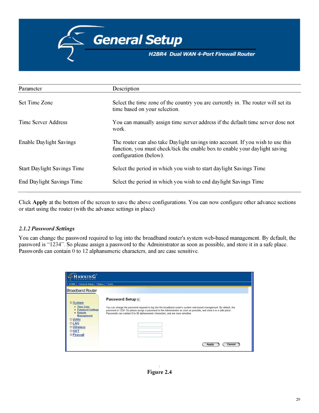 Hawking Technology H2BR4 manual Password Settings 