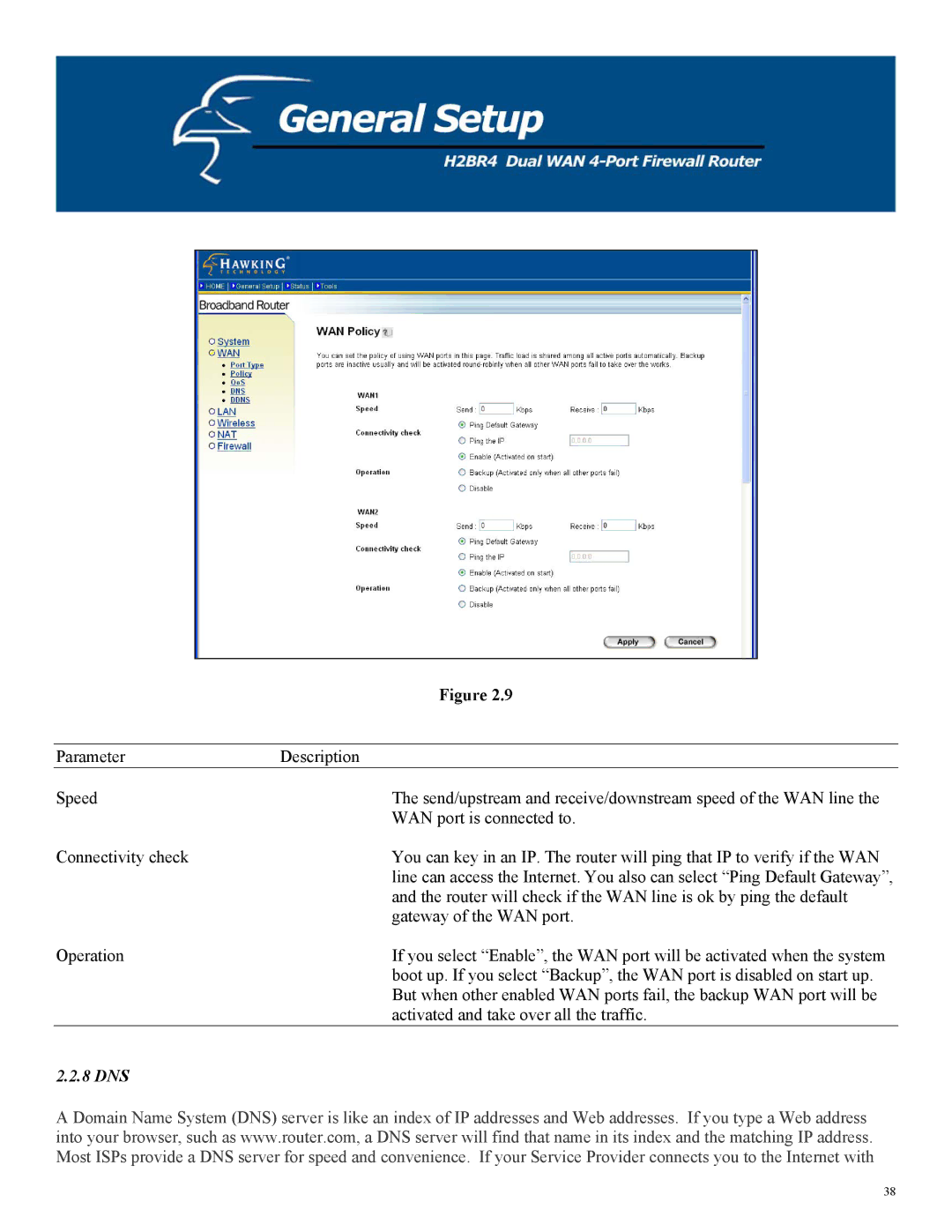 Hawking Technology H2BR4 manual 8 DNS 