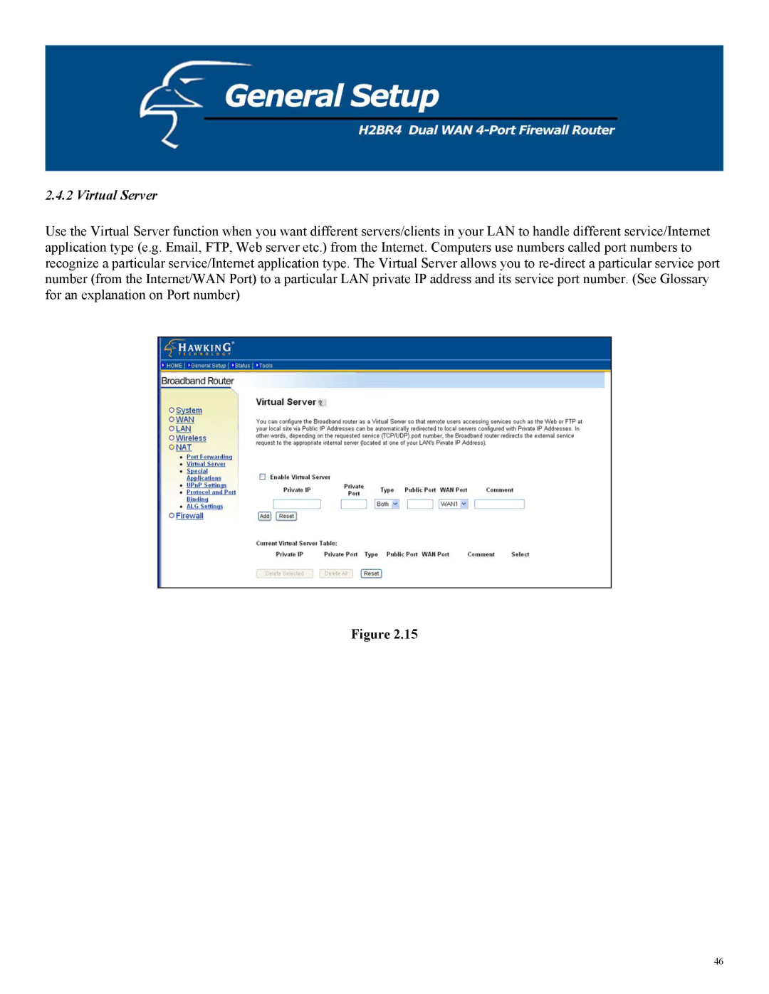 Hawking Technology H2BR4 manual Virtual Server 