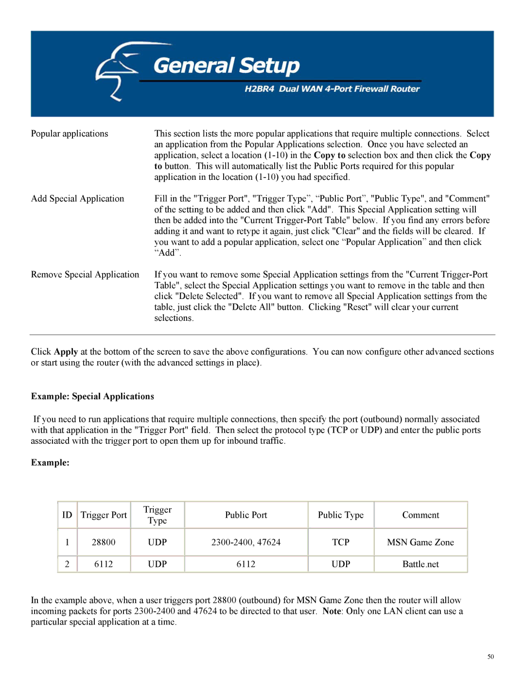 Hawking Technology H2BR4 manual Example Special Applications 