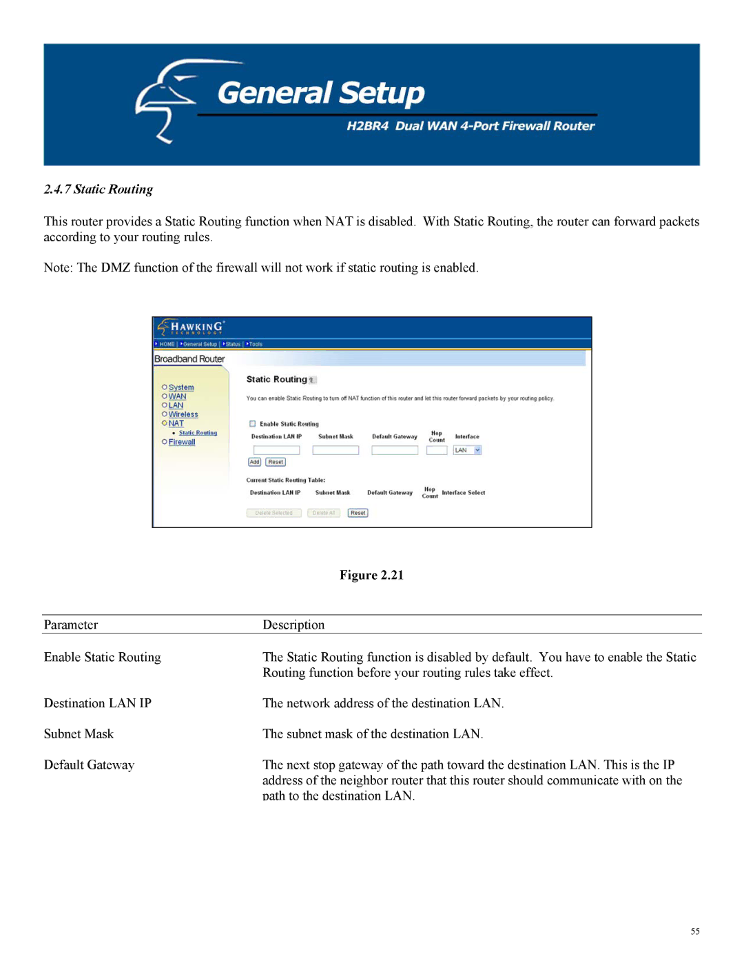 Hawking Technology H2BR4 manual Static Routing 