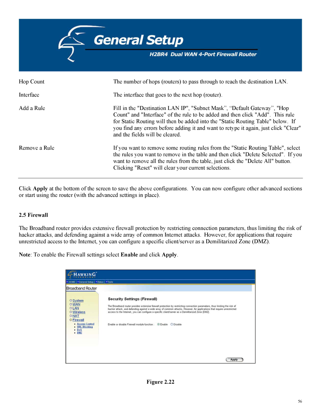 Hawking Technology H2BR4 manual Firewall 