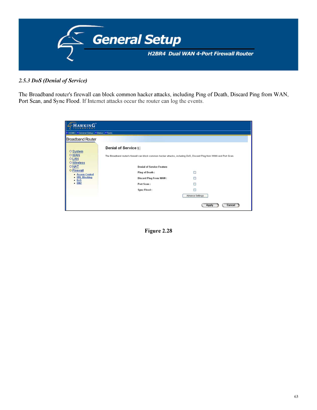 Hawking Technology H2BR4 manual DoS Denial of Service 