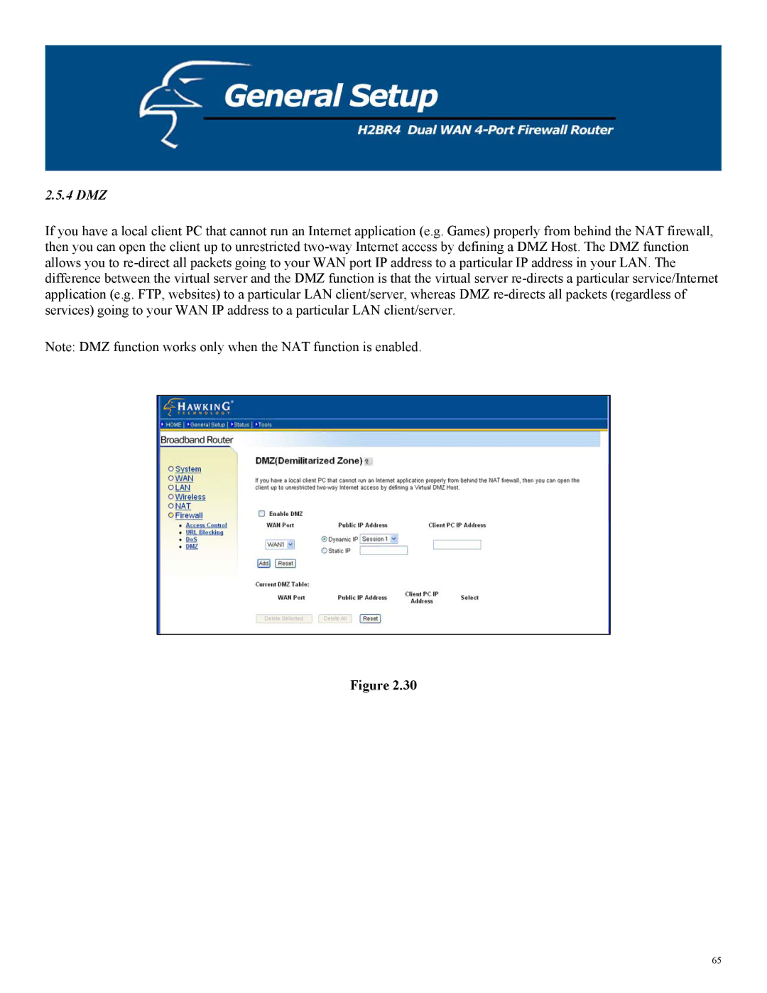 Hawking Technology H2BR4 manual 4 DMZ 