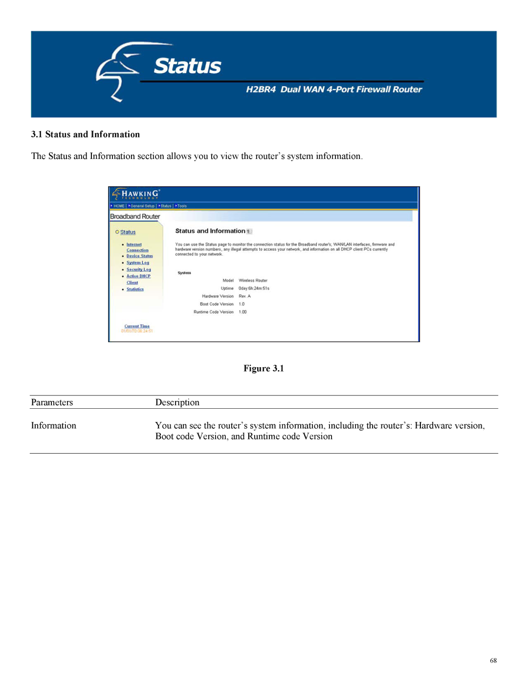 Hawking Technology H2BR4 manual Status and Information 