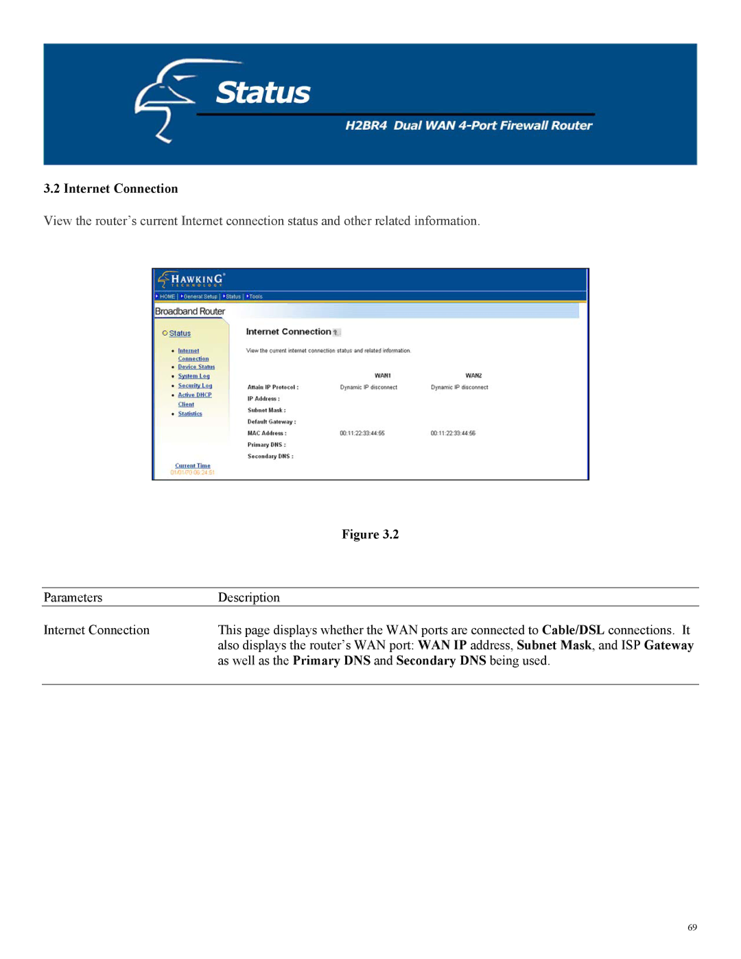 Hawking Technology H2BR4 manual Internet Connection 