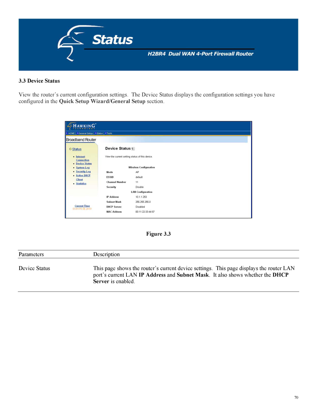 Hawking Technology H2BR4 manual Device Status 