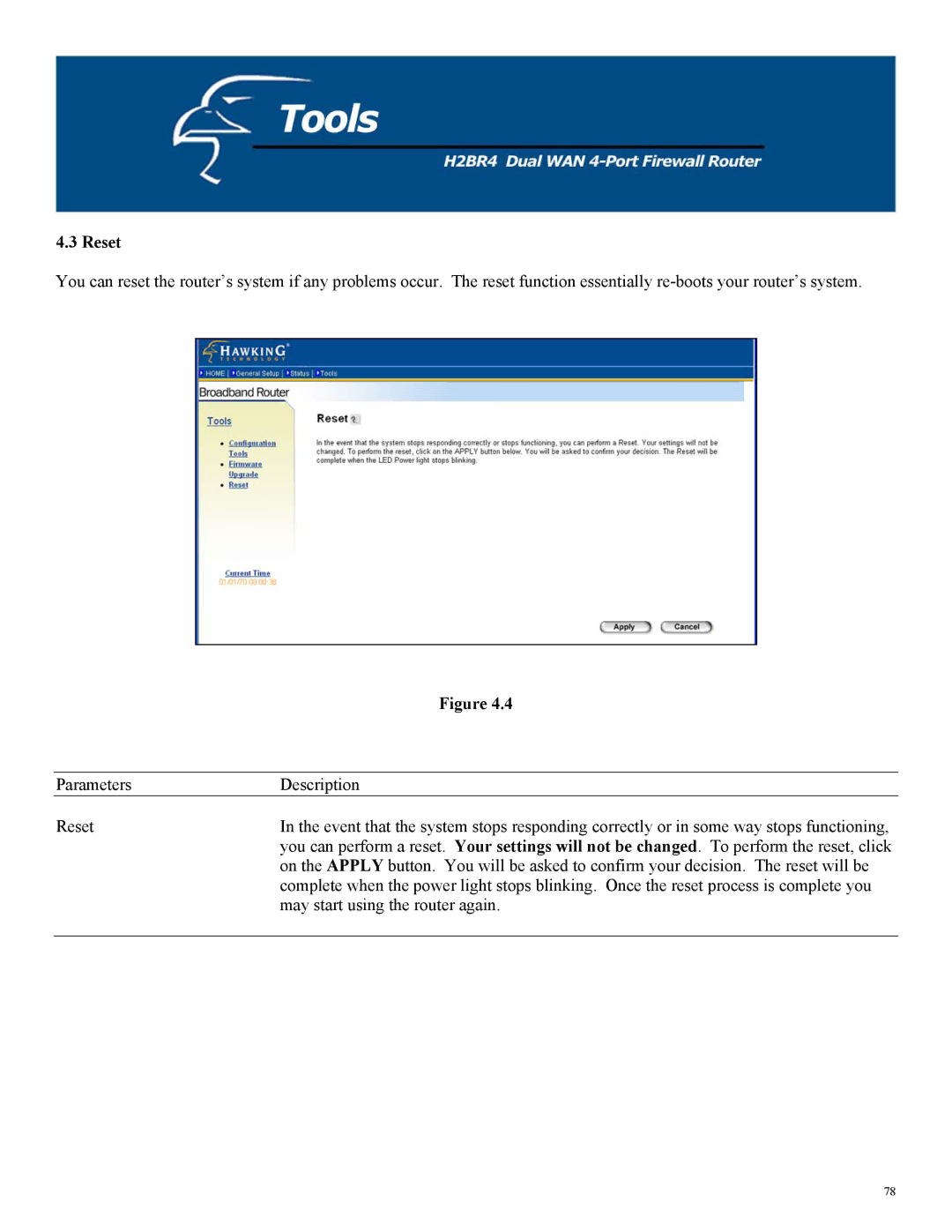 Hawking Technology H2BR4 manual Reset 