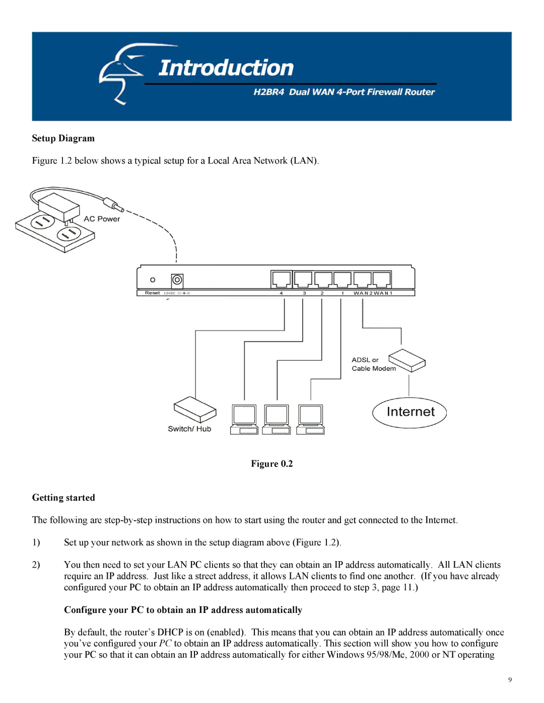 Hawking Technology H2BR4 manual Setup Diagram, Getting started, Configure your PC to obtain an IP address automatically 