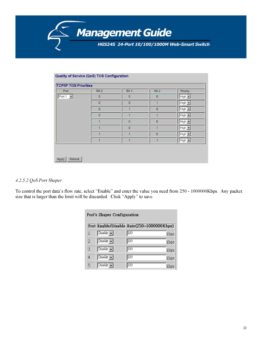 Hawking Technology HGS24S manual QoS Port Shaper 