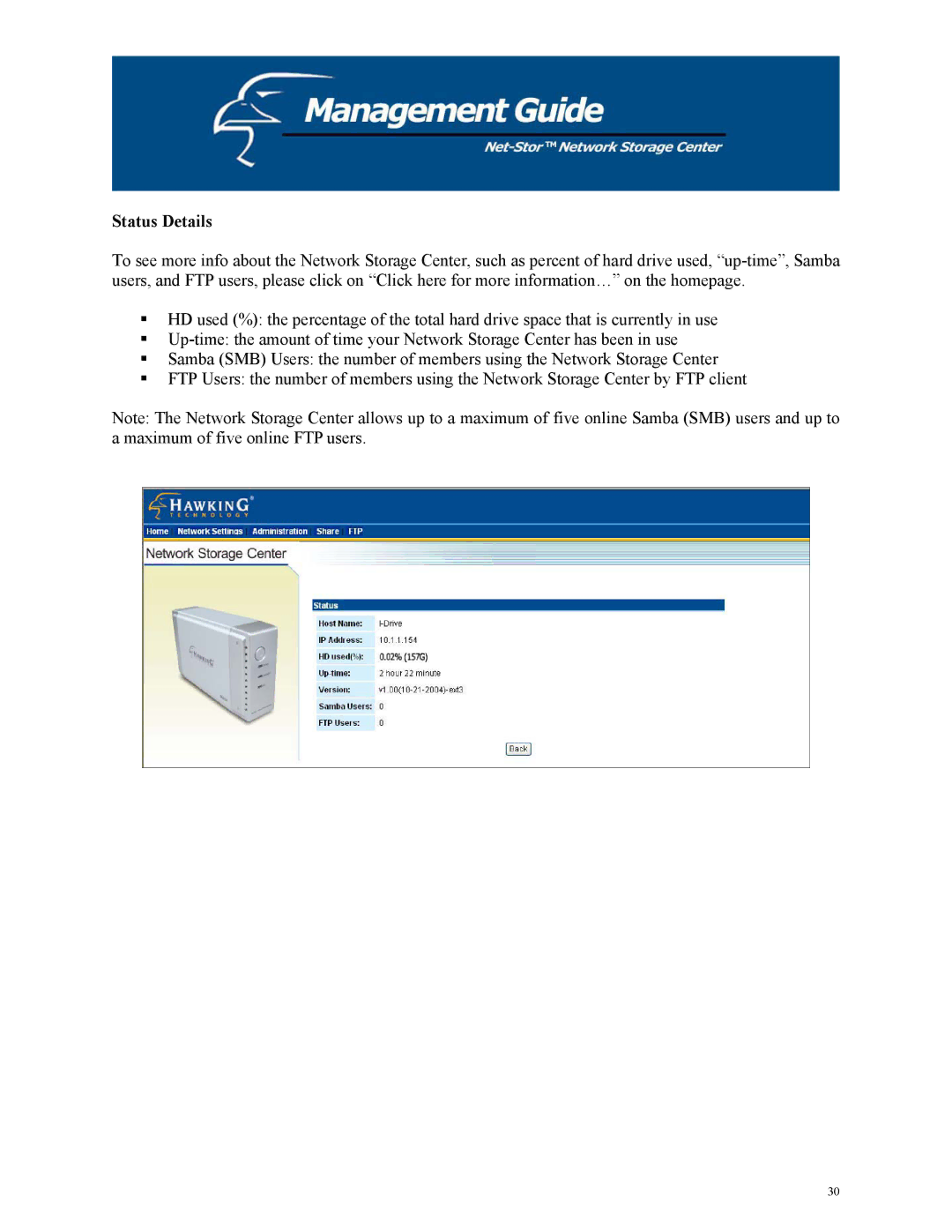 Hawking Technology HNAS1 manual Status Details 