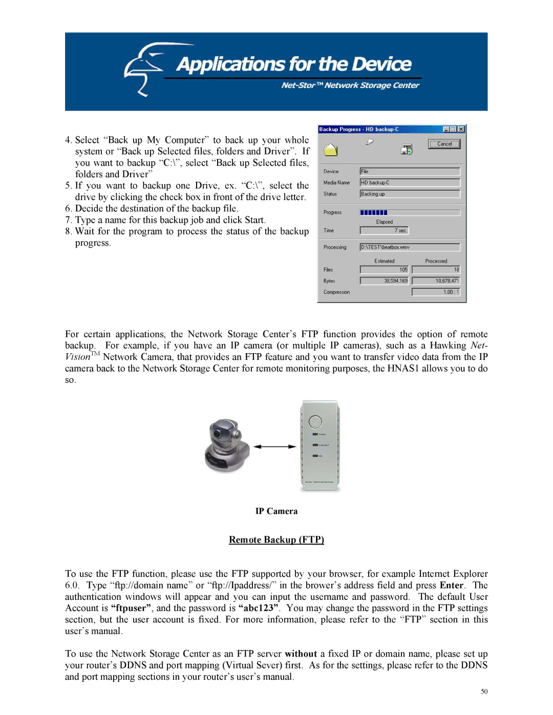 Hawking Technology HNAS1 manual Remote Backup FTP 