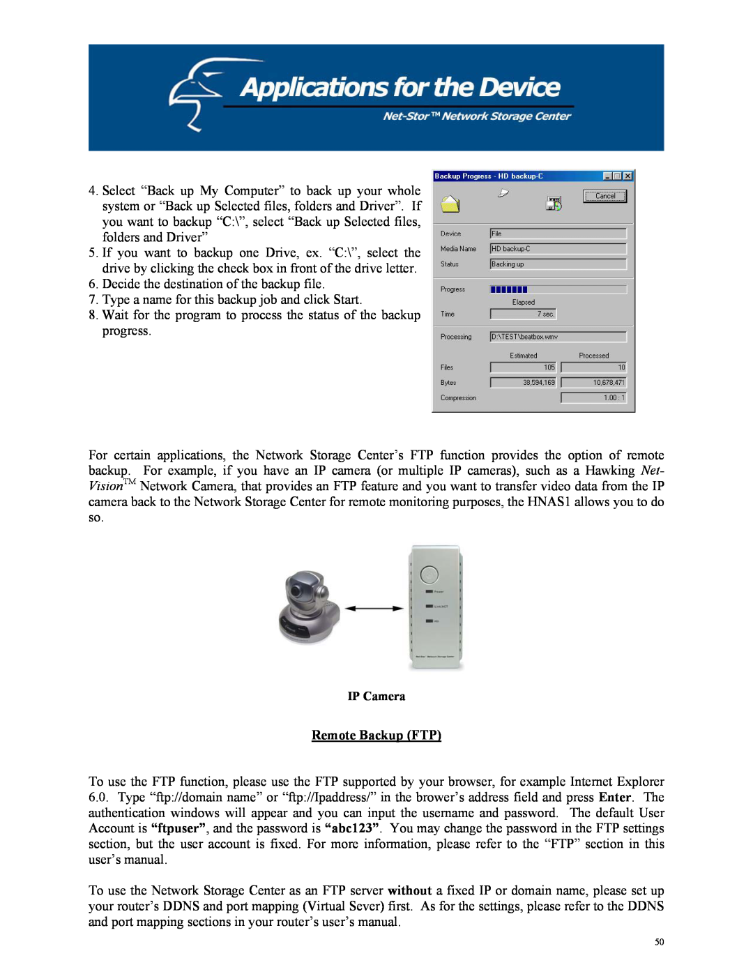 Hawking Technology HNAS1 manual Remote Backup FTP 