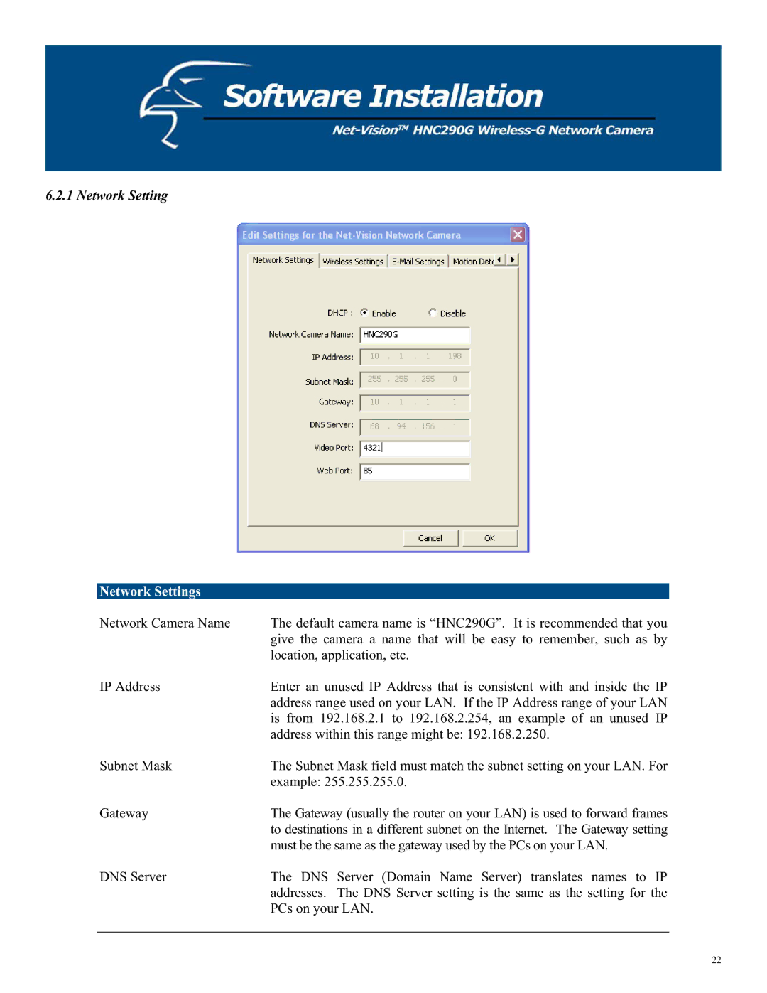 Hawking Technology HNC290G manual Network Settings 