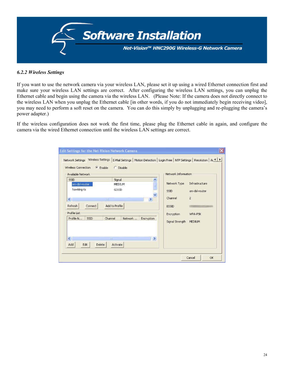 Hawking Technology HNC290G manual Wireless Settings 