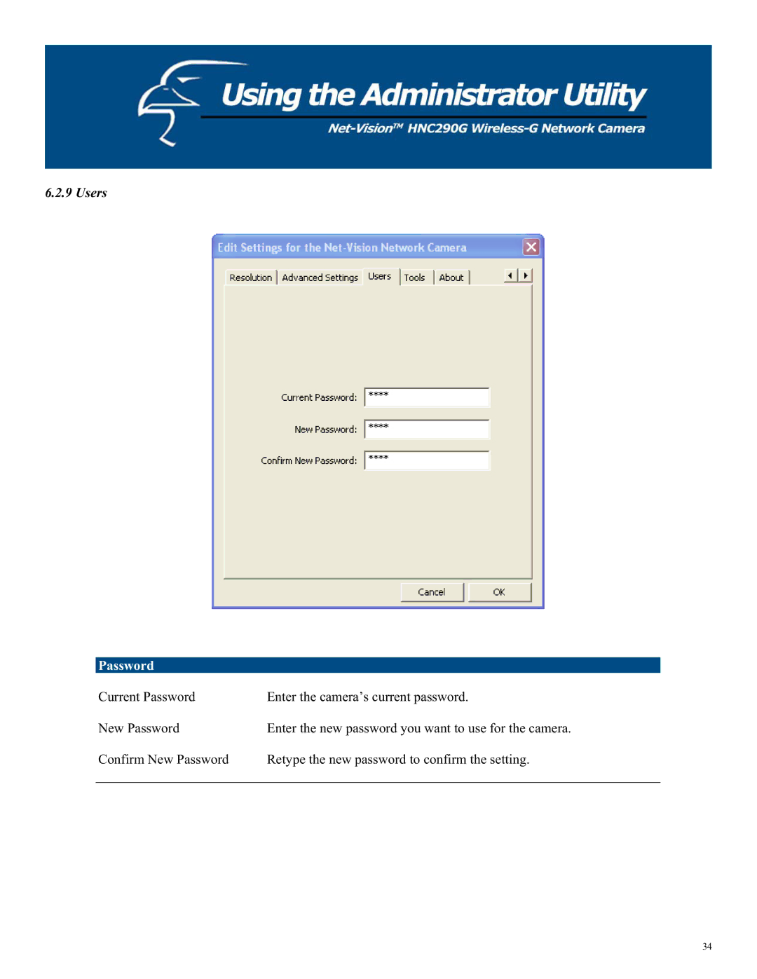 Hawking Technology HNC290G manual Users, Password 