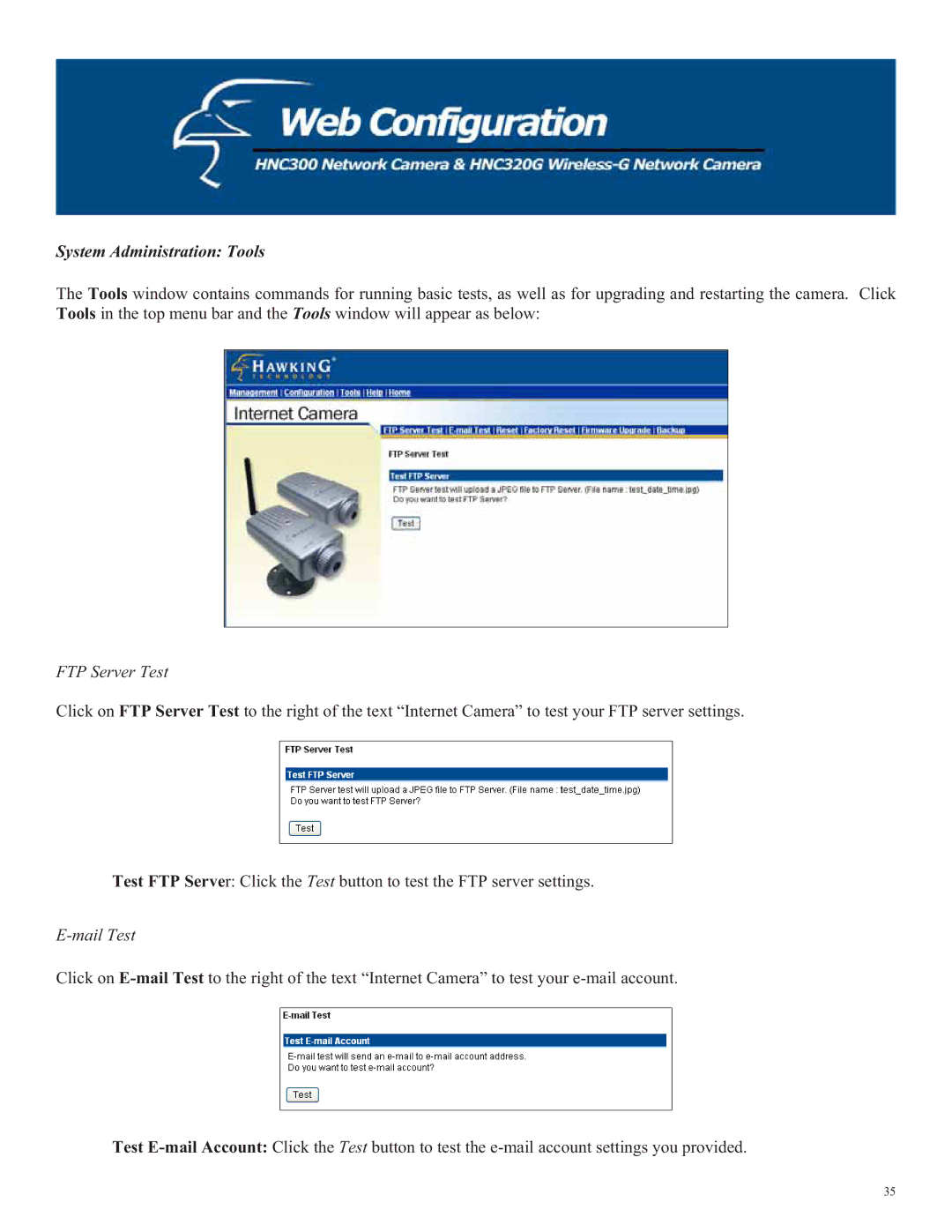 Hawking Technology HNC320G, HNC300 manual System Administration Tools, FTP Server Test 