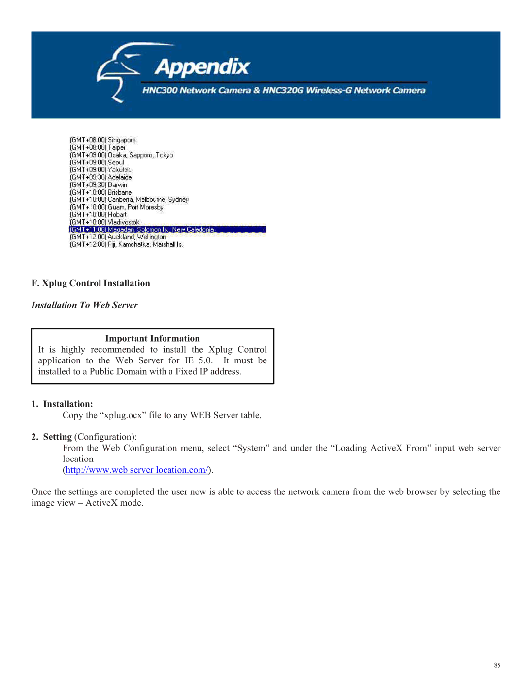 Hawking Technology HNC320G, HNC300 manual Xplug Control Installation, Installation To Web Server, Important Information 