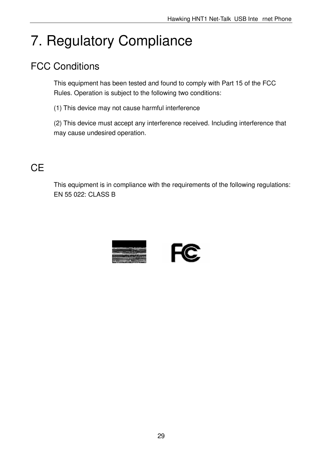 Hawking Technology HNT1 manual Regulatory Compliance, FCC Conditions 