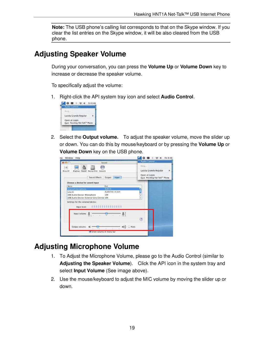 Hawking Technology HNT1A manual Adjusting Speaker Volume, Adjusting Microphone Volume 