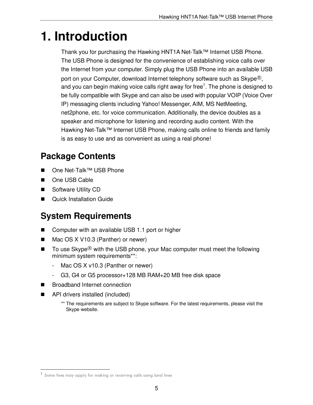 Hawking Technology HNT1A manual Introduction, Package Contents, System Requirements 