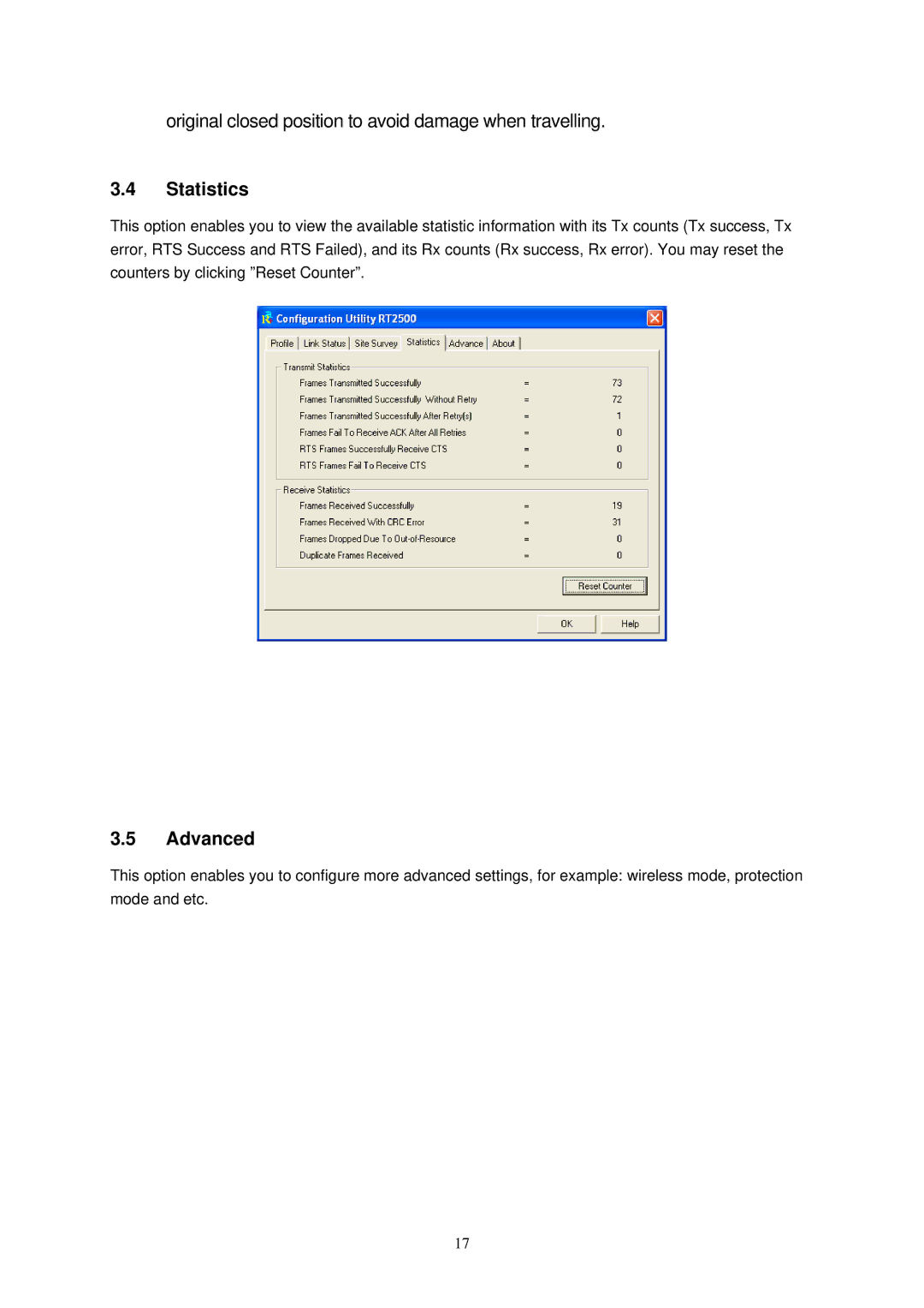 Hawking Technology HWC54D manual Statistics, Advanced 