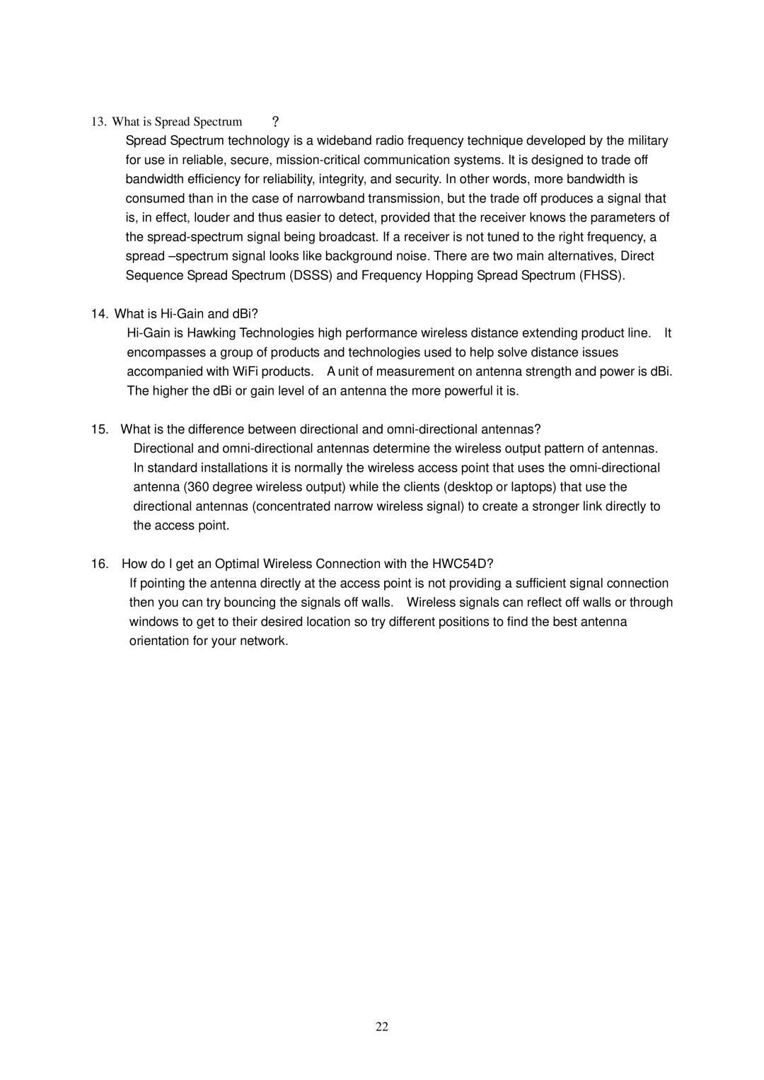 Hawking Technology HWC54D manual What is Spread Spectrum？ 