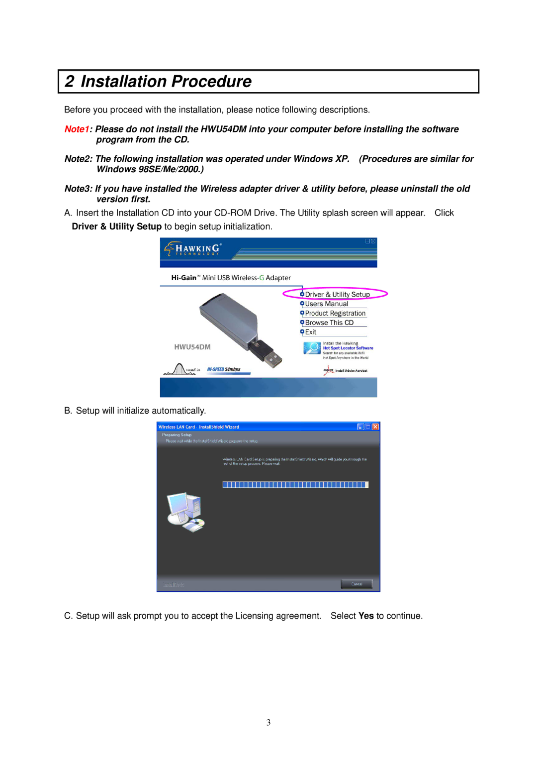 Hawking Technology HWC54D manual Installation Procedure 