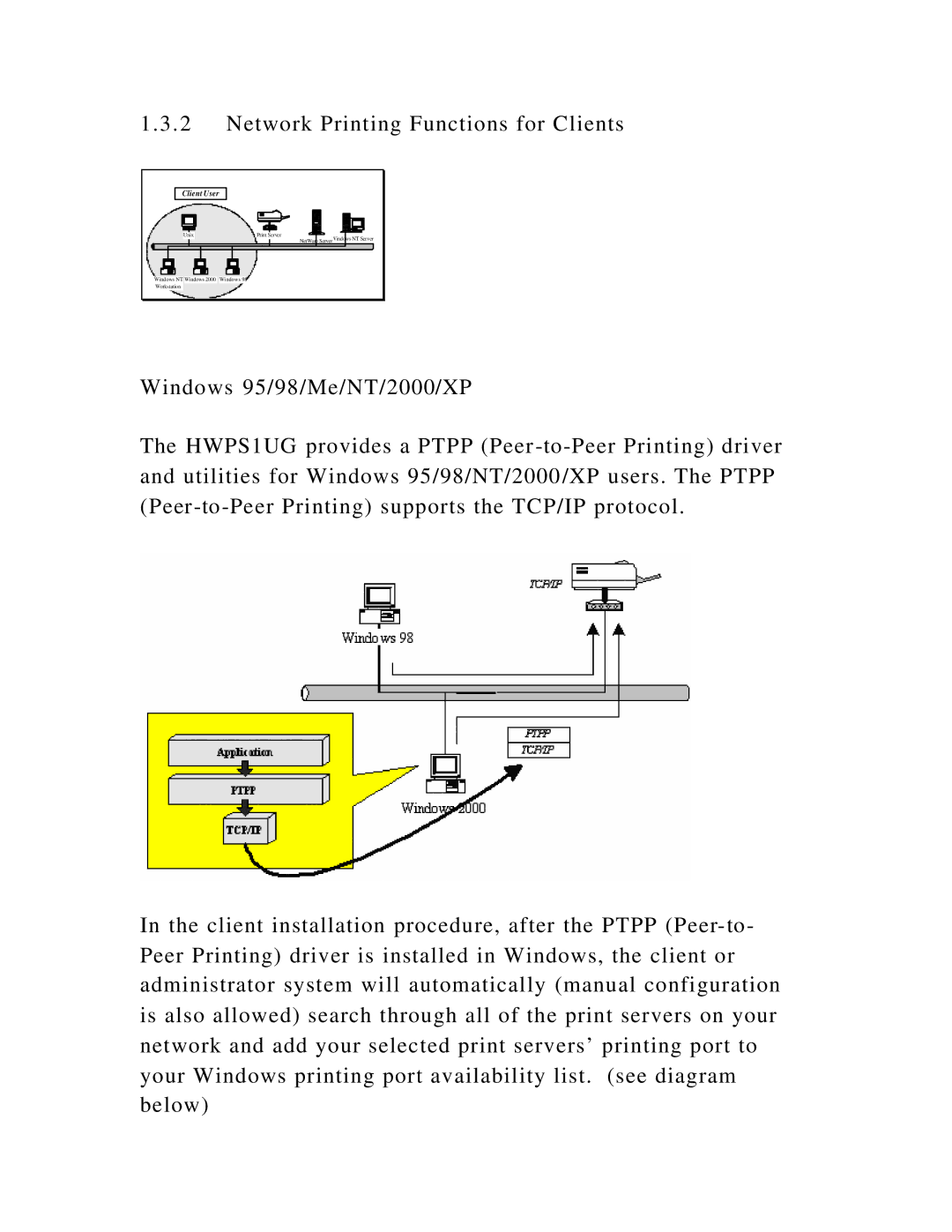 Hawking Technology HWPS1UG manual Network Printing Functions for Clients 