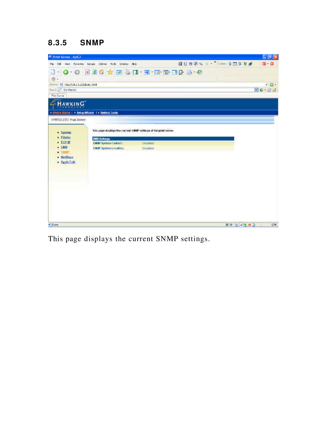 Hawking Technology HWPS1UG manual Snmp 