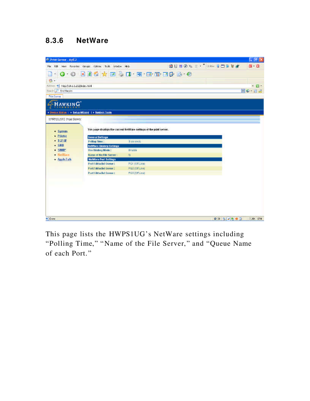 Hawking Technology HWPS1UG manual NetWare 