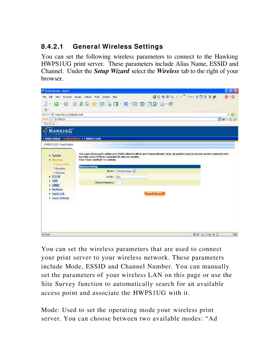 Hawking Technology HWPS1UG manual 2 .1 General Wireless Settings 