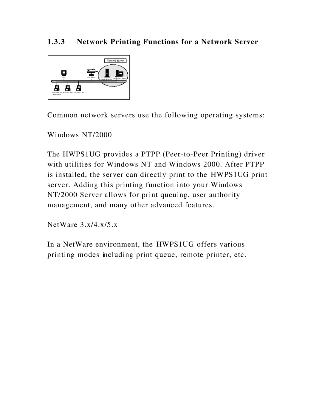 Hawking Technology HWPS1UG manual Network Printing Functions for a Network Server 