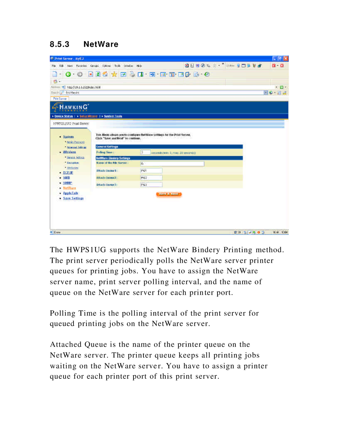 Hawking Technology HWPS1UG manual NetWare 