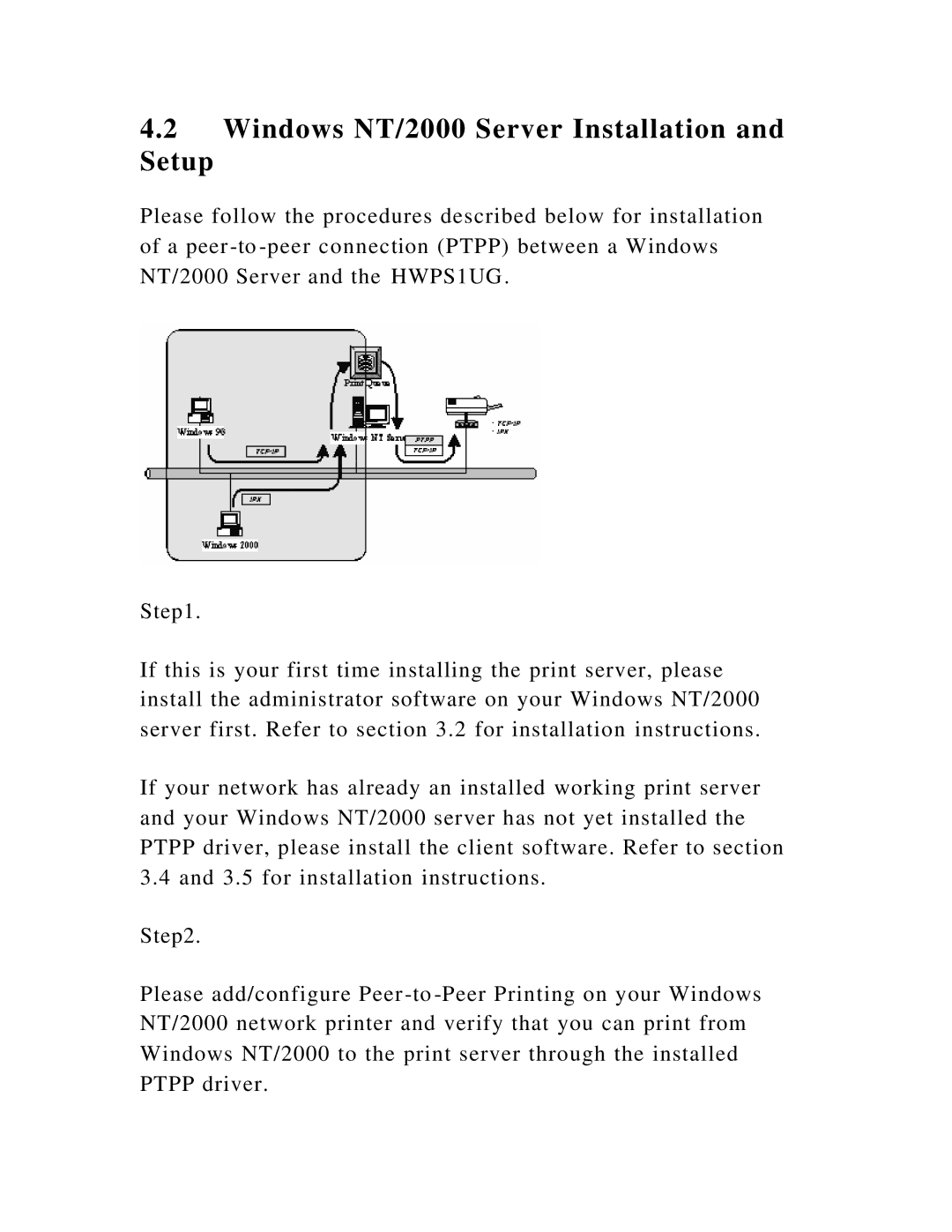 Hawking Technology HWPS1UG manual Windows NT/2000 Server Installation Setup 