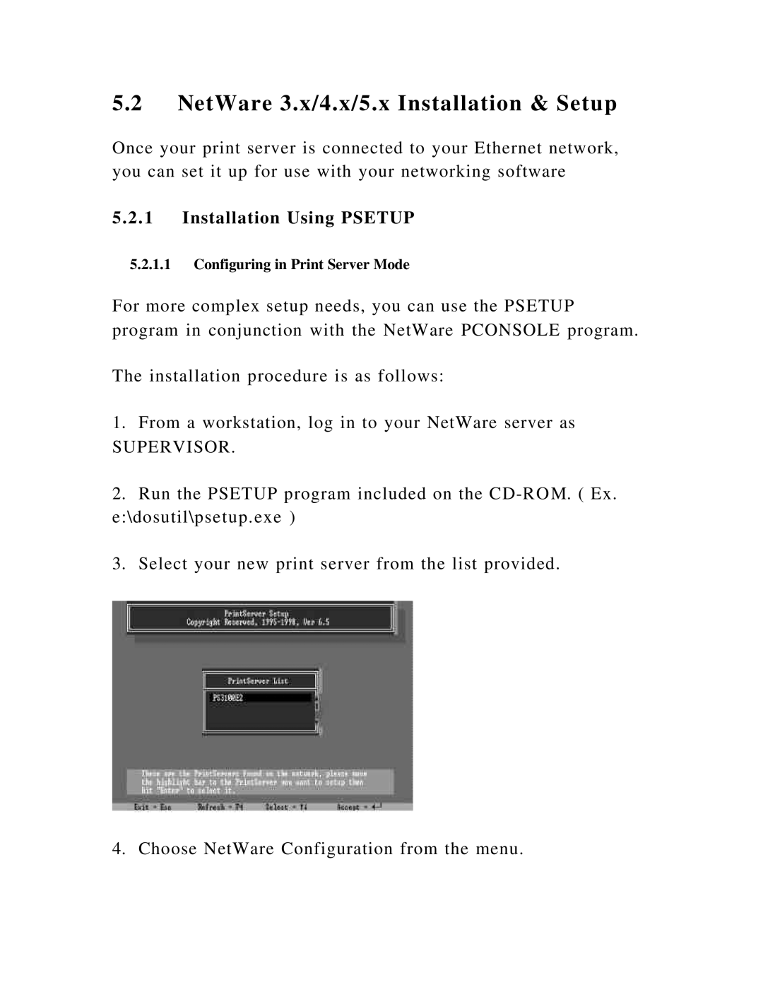 Hawking Technology HWPS1UG manual NetWare 3.x/4.x/5.x Installation & Setup, Installation Using Psetup 