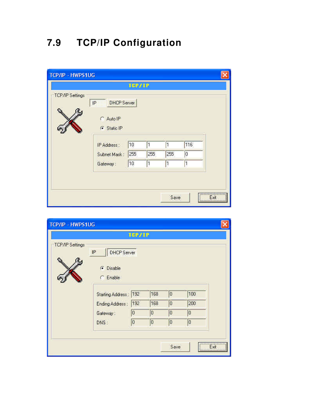 Hawking Technology HWPS1UG manual TCP/IP Configuration 