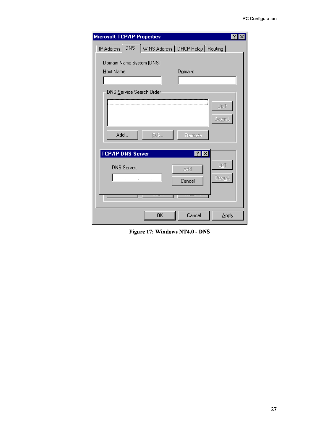 Hawking Technology HWR54G manual Windows NT4.0 - DNS, PC Configuration 