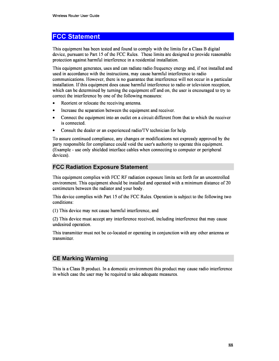 Hawking Technology HWR54G manual FCC Statement, FCC Radiation Exposure Statement, CE Marking Warning 