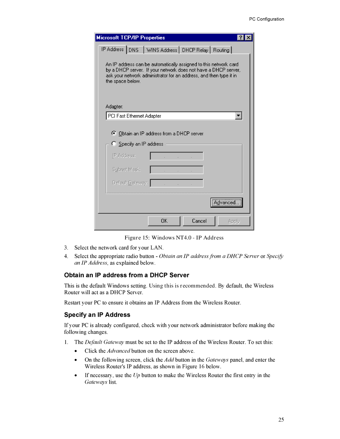 Hawking Technology HWR54G manual Obtain an IP address from a Dhcp Server, Specify an IP Address 