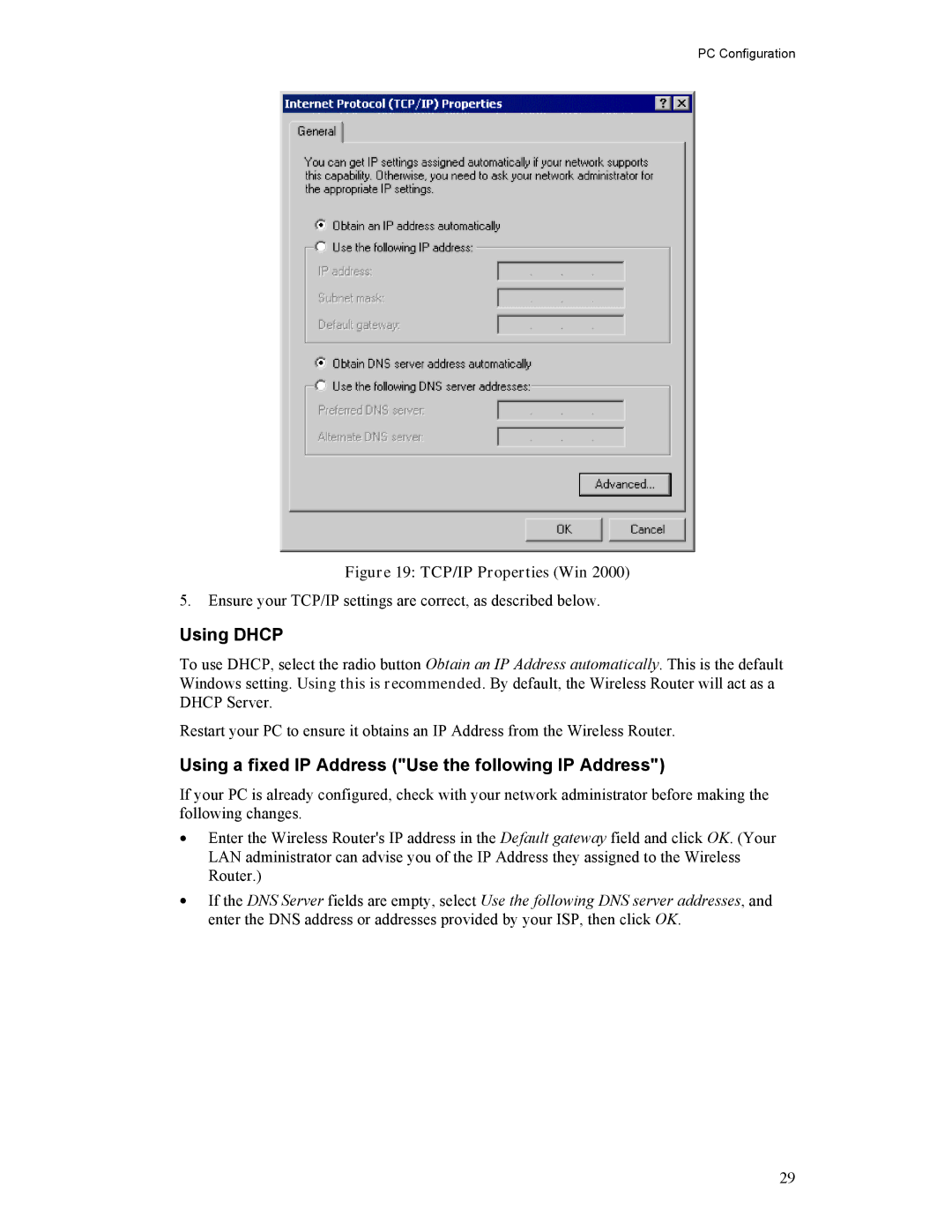 Hawking Technology HWR54G manual Using a fixed IP Address Use the following IP Address, TCP/IP Properties Win 