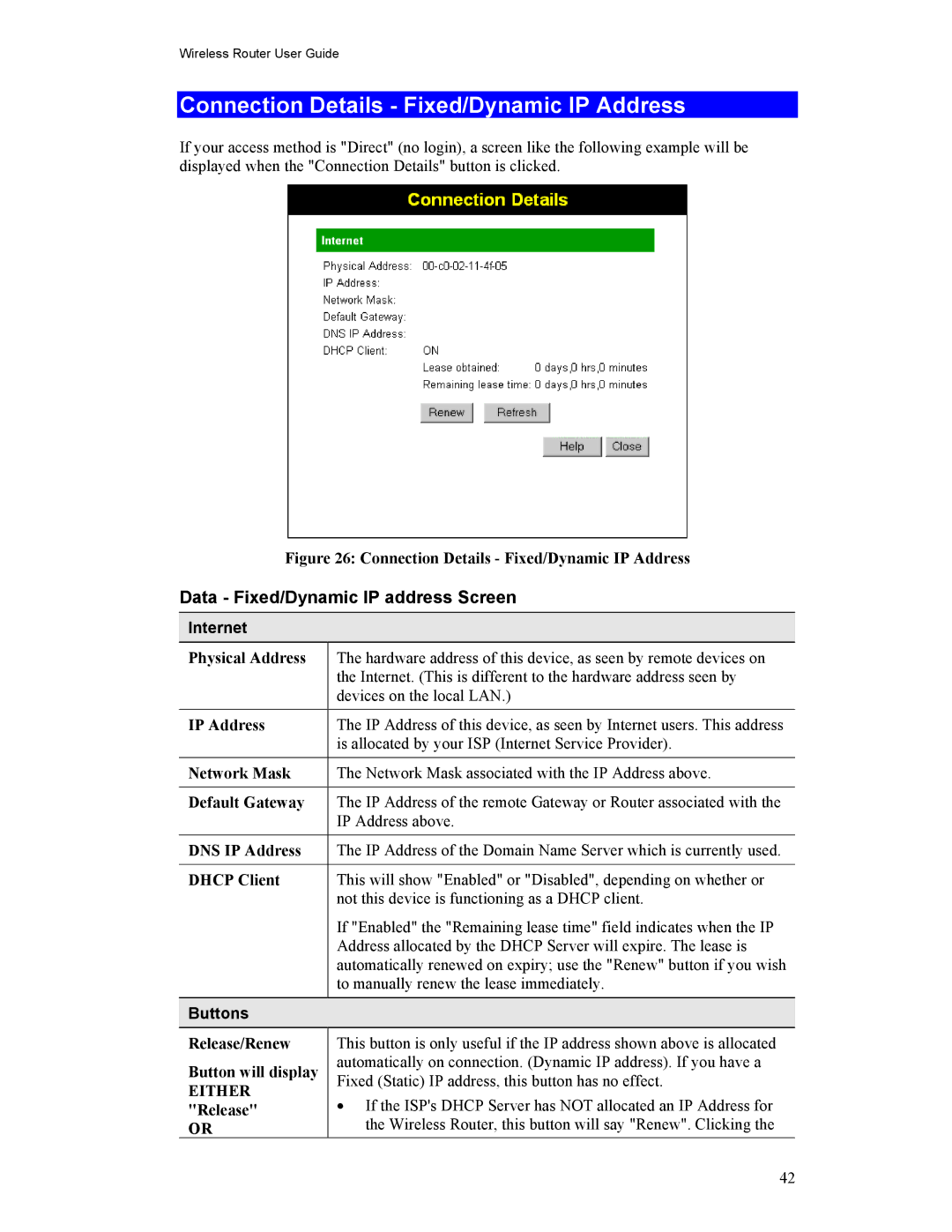 Hawking Technology HWR54G manual Connection Details Fixed/Dynamic IP Address, Data Fixed/Dynamic IP address Screen 