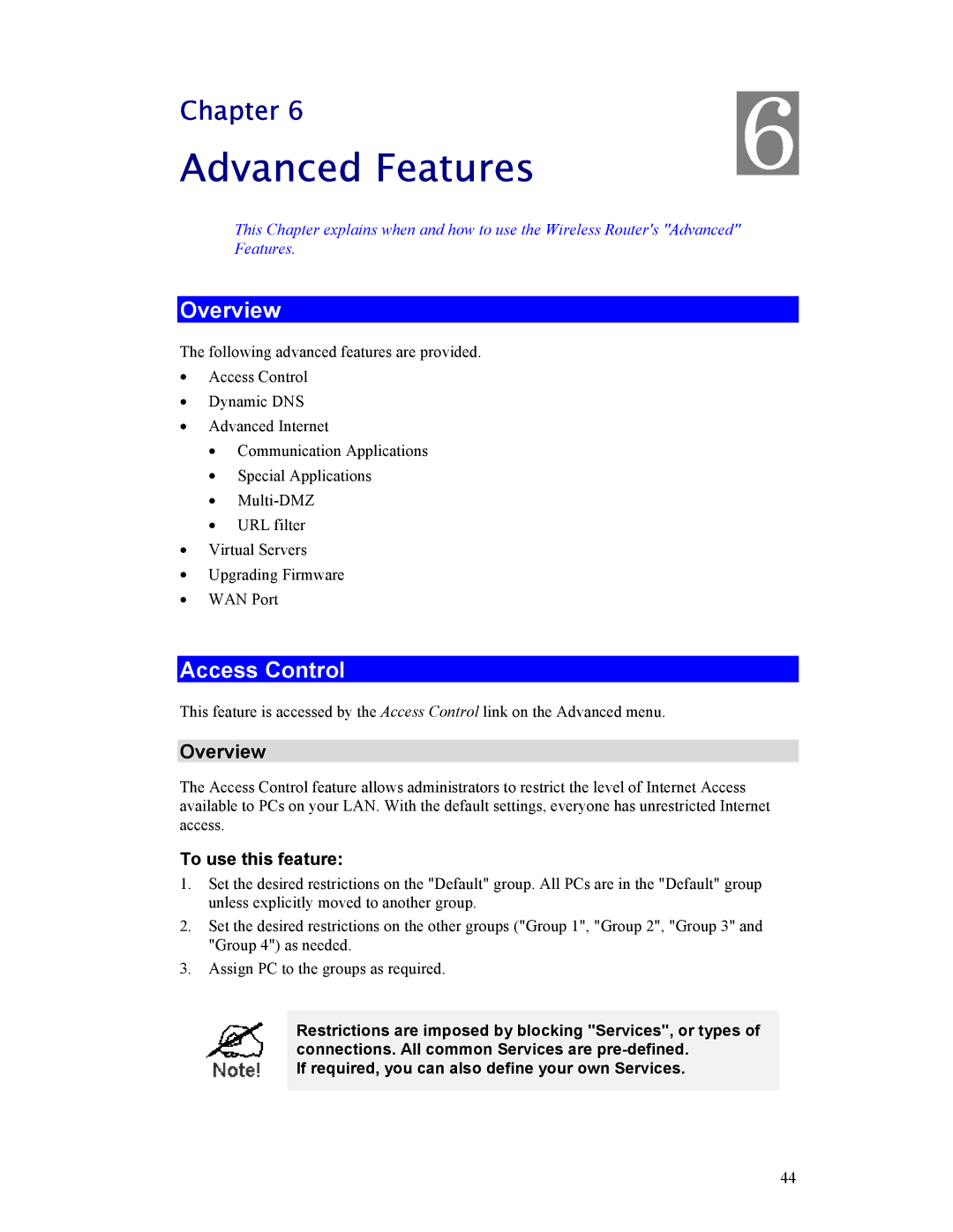 Hawking Technology HWR54G manual Advanced Features, Access Control, Overview, To use this feature 